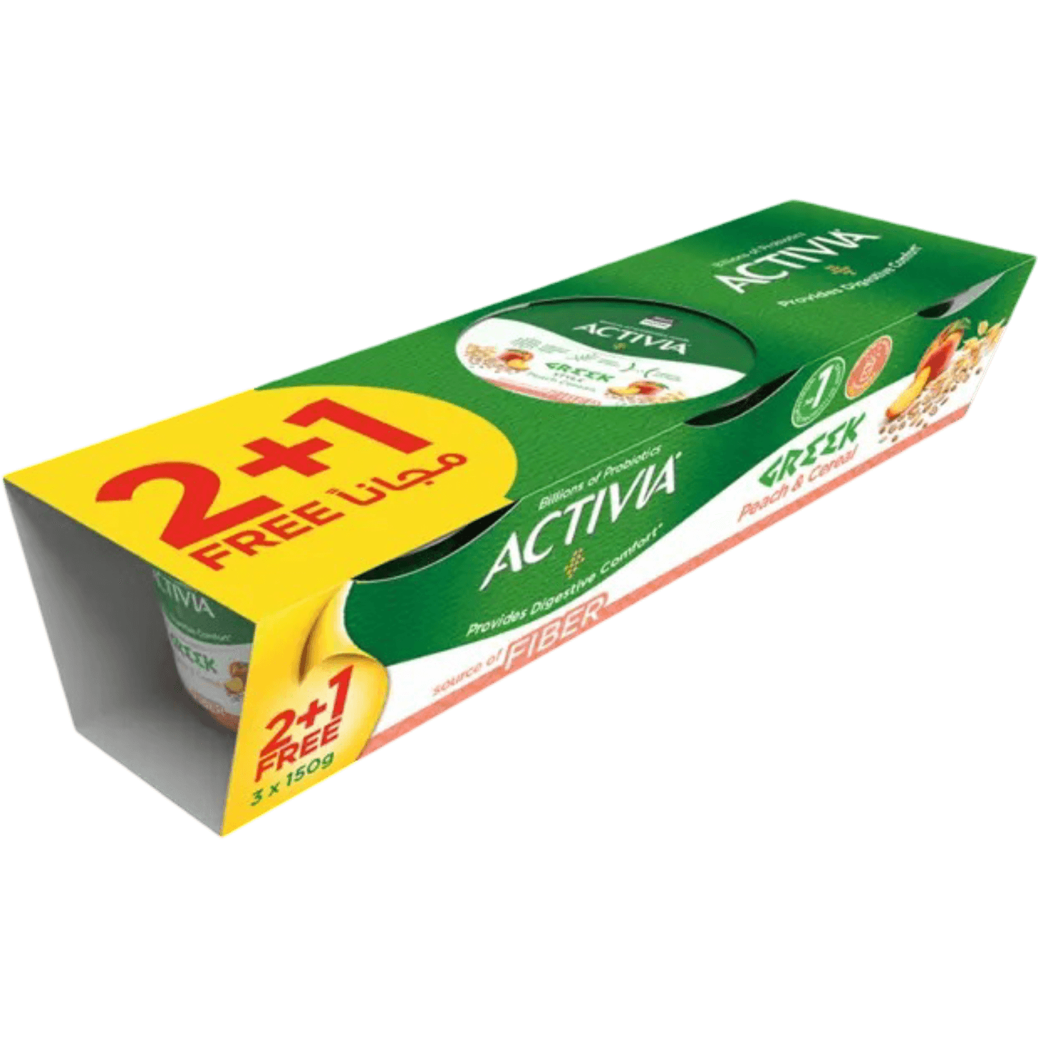أكتيفيا - زبادي يوناني بالخوخ - 1+2 x 150 غرام - زبادي - ((2+1)*150G) - (PAK1)
